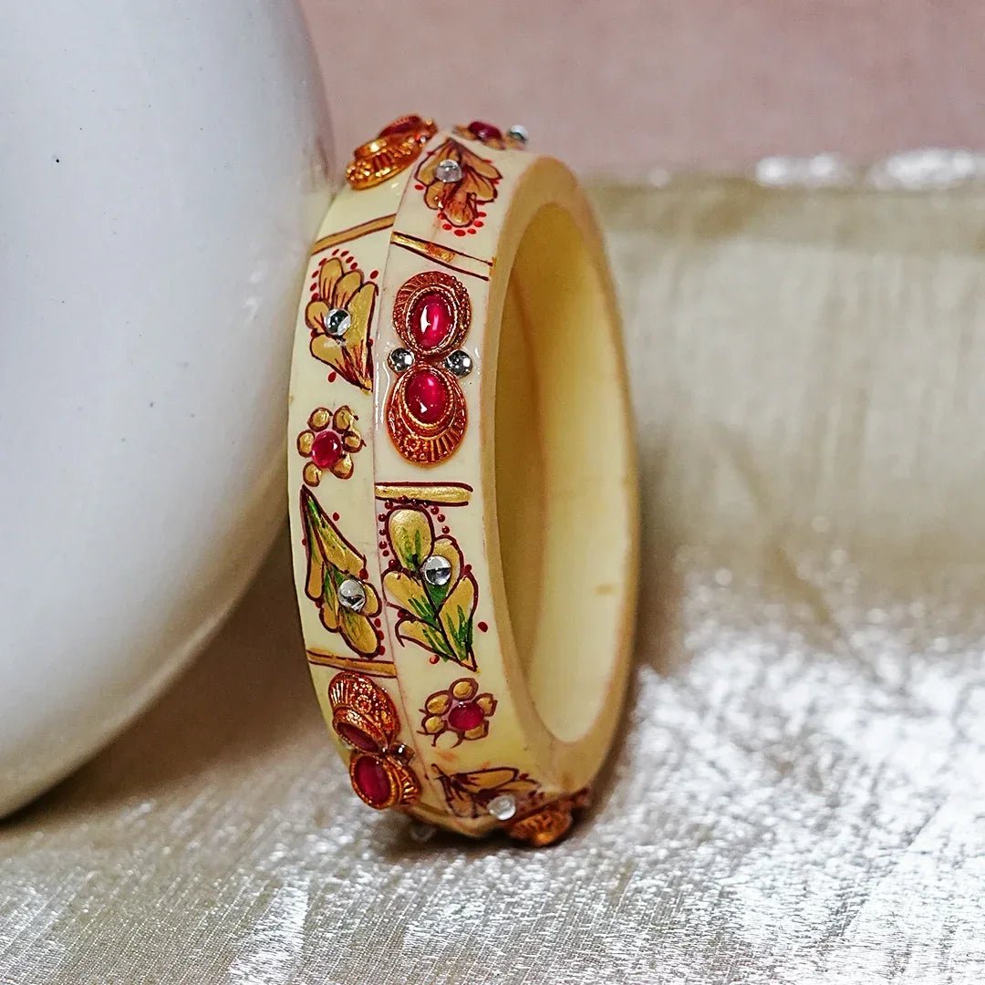 Traditional Meenakari Work Acrylic Kada Bangle for Women (Pack of 2) - The Golden Cascade